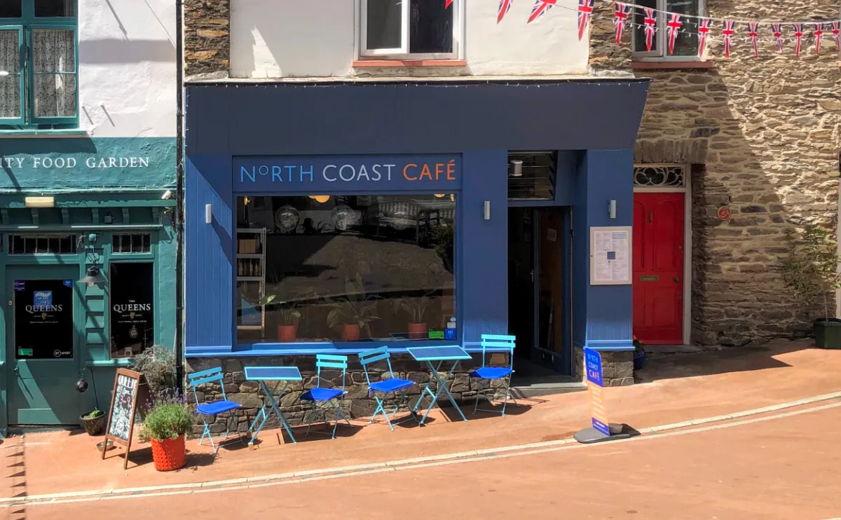 Front of the North Coast Café in Lynton on Queen Street, showing how to find the café easily.