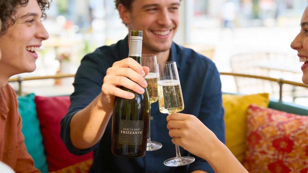 Italian frizzante wine served chilled in a glass